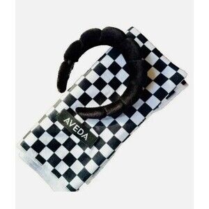 Aveda Hair Wrap Towel Turban Black and White Checked With Black Headband